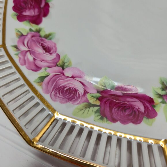 Vintage Schumann Bavaria Melrose Bold Roses Pierced Plate 11" Platter Germany - Picture 3 of 6